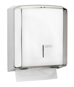 Paper towel dispenser in bright stainless steel